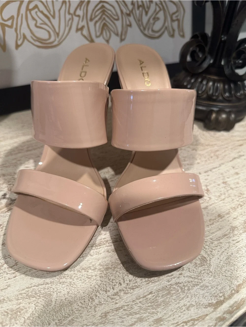 ALDO Blush Patent Double-Strap High Heel Mules